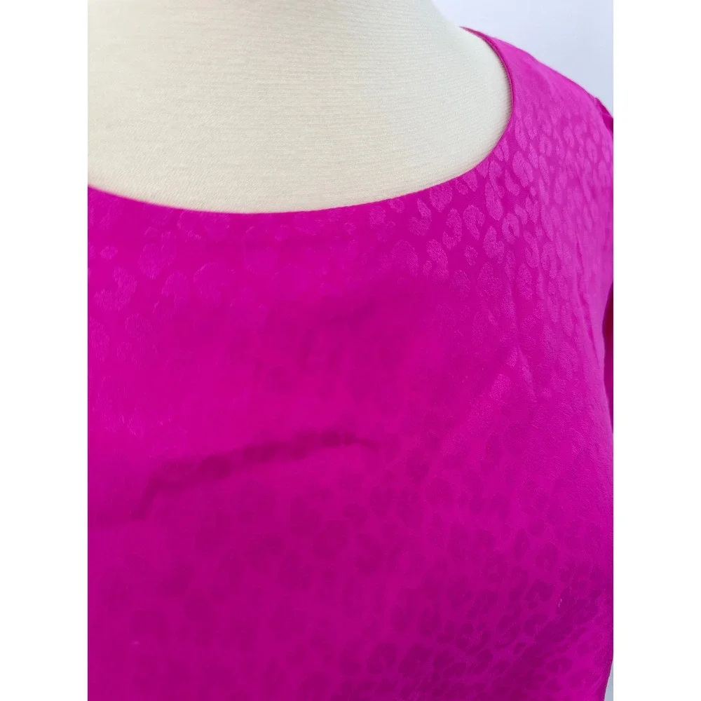 Lilly Pulitzer Blouse Womens M Pink Leopard Jacquard Puff Sleeve Top